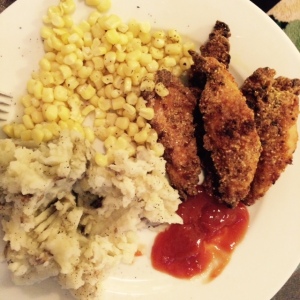 Chicken, mash, and corn!